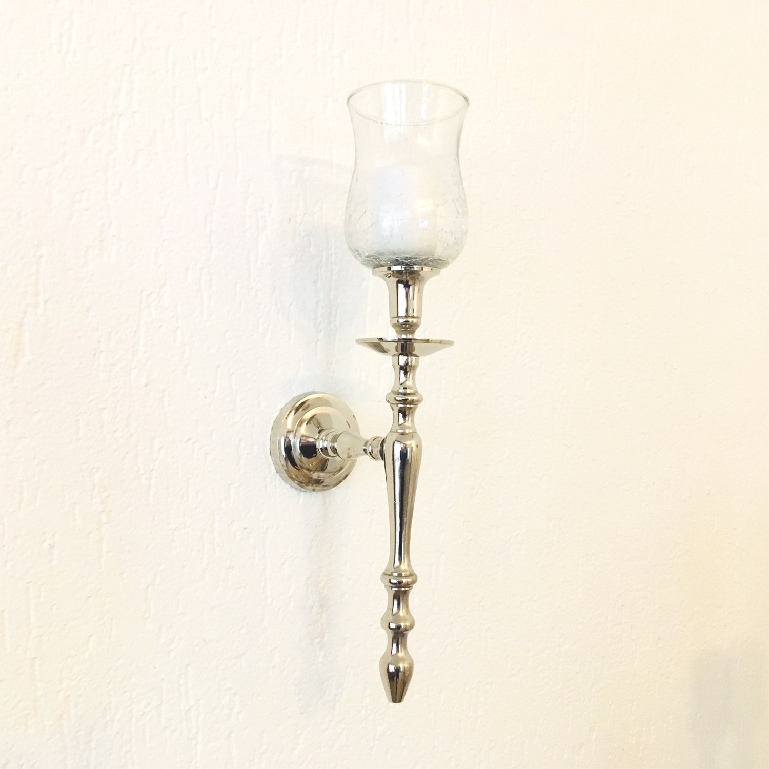 1-flammig Silber mit Dekowelten CR Glas ca. Wandmonta | zur Farbend 45cm Kerzenleuchter Wandleuchter Wandhalter